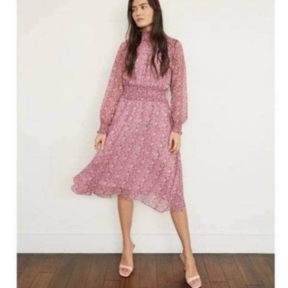 O.P.T Anthropologie On The Run Chiffon Floral Smocked Dress Purple Pink NWT Sz M